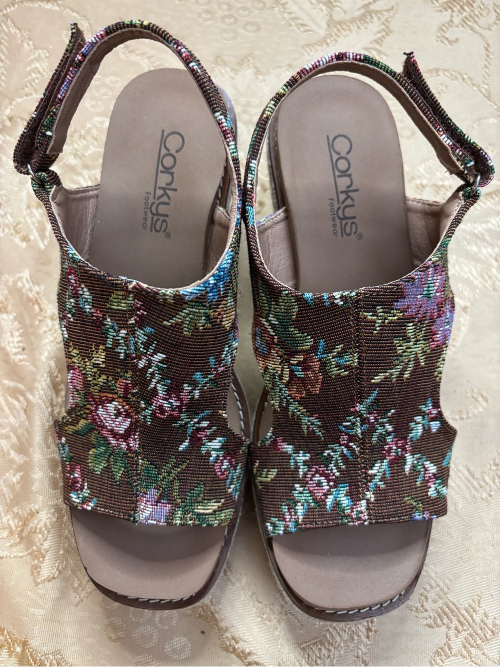Corkys Brown Floral Open-Toe Slingback Sandals